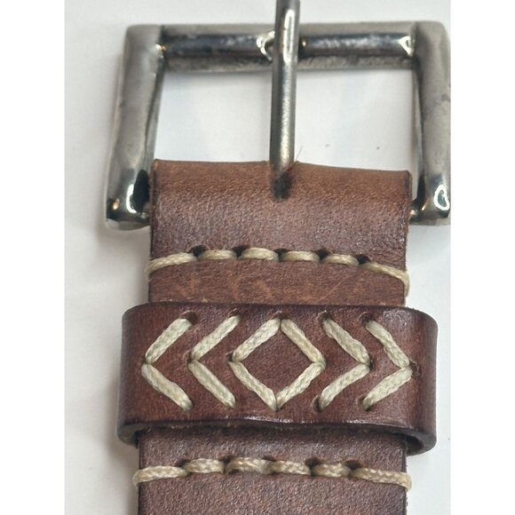 Vintage Brown Leather Belt With Embroidered Arrows & Silver Buckle Size S - Picture 4 of 12